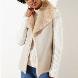 LOFT Tan Suede Faux Shearling Vest